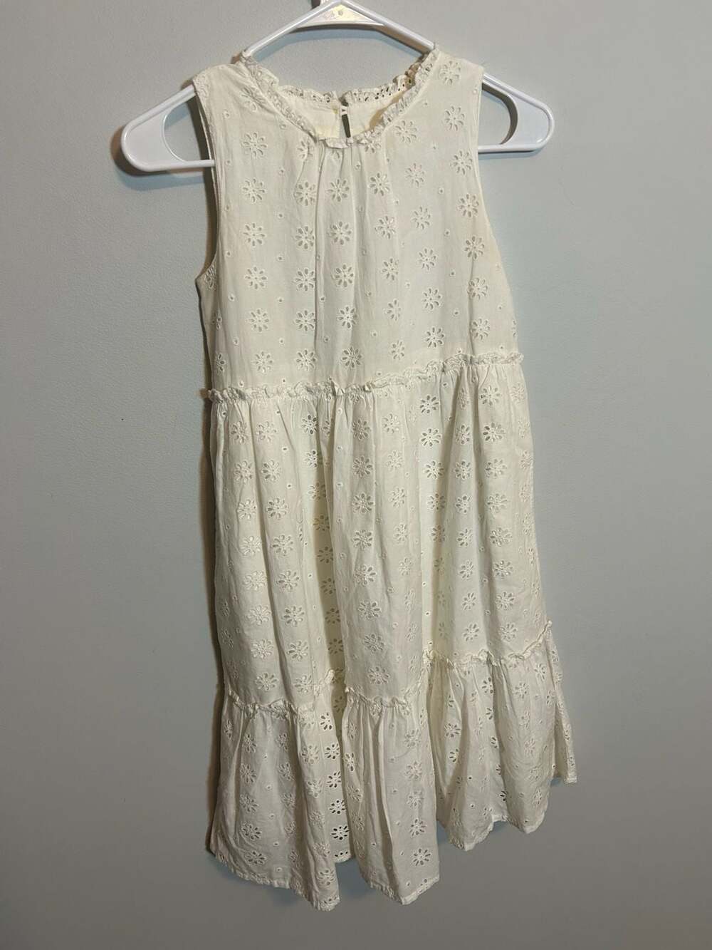 Boden Girls Sleeveless White Eyelet Embroidered Tiered Dress, Size 9-10Y